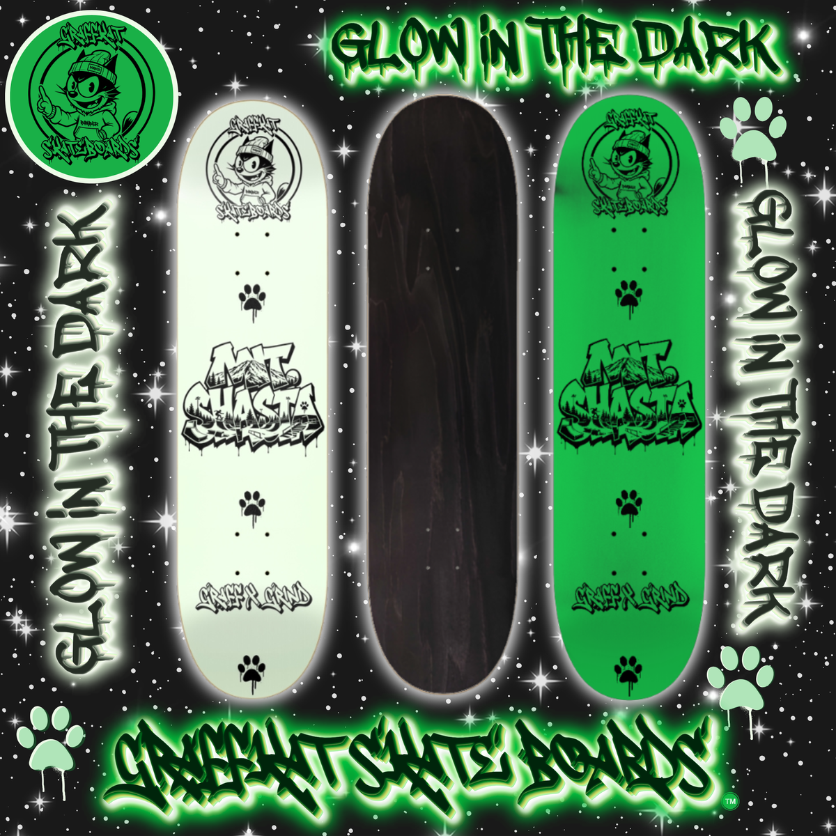 GRAFFKAT GLOW N DARK Mt.Shasta Skatedeck