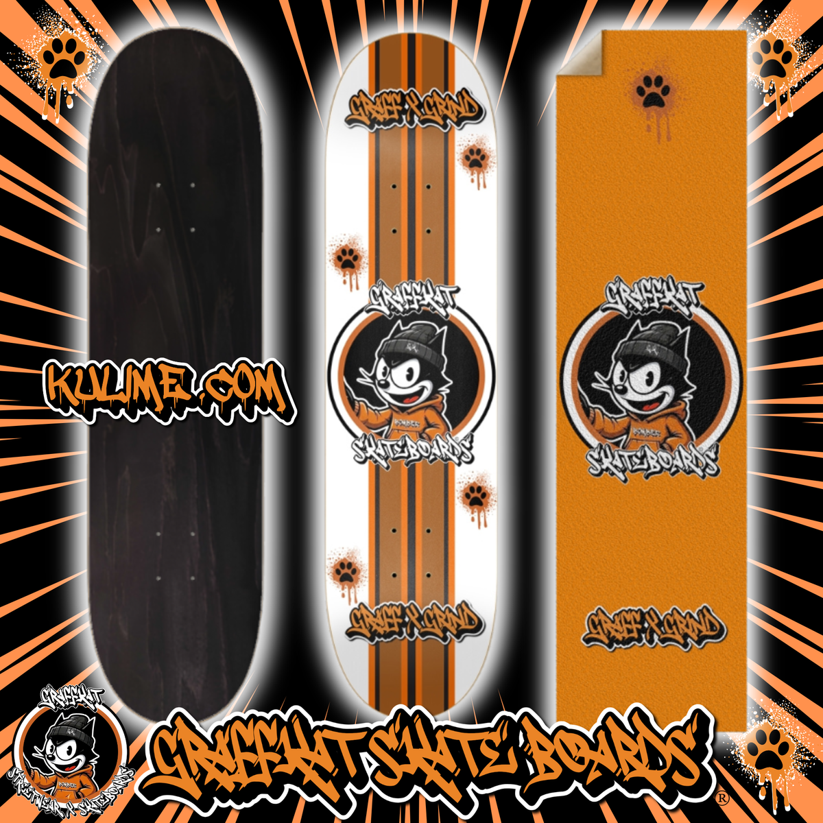 GRAFFKAT Graff & Grind Go Faster Stripes Skateboard