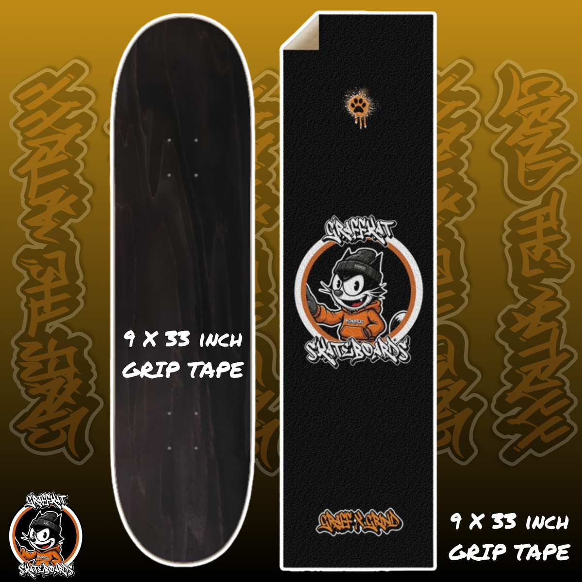 GRAFFKAT BLK Griptape 9 x 33 Inch Griptape