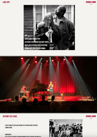 Electronic Press Kit (EPK) da artista de jazz, funk e hip hop Saskia Laroo com biografia, formações, fotos, vídeos, workshops e informações para contratação.