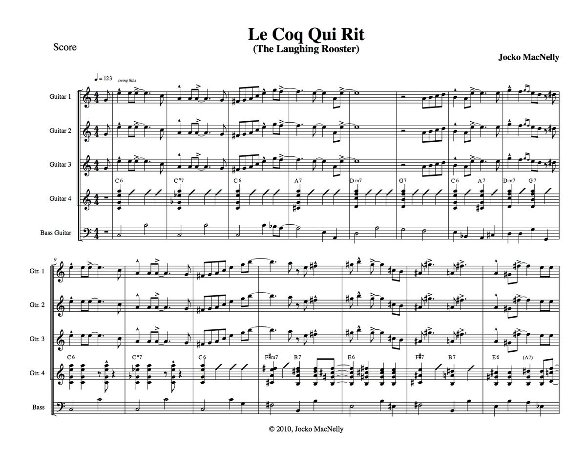 "Le Coq Qui Rit" for jazz guitar ensemble