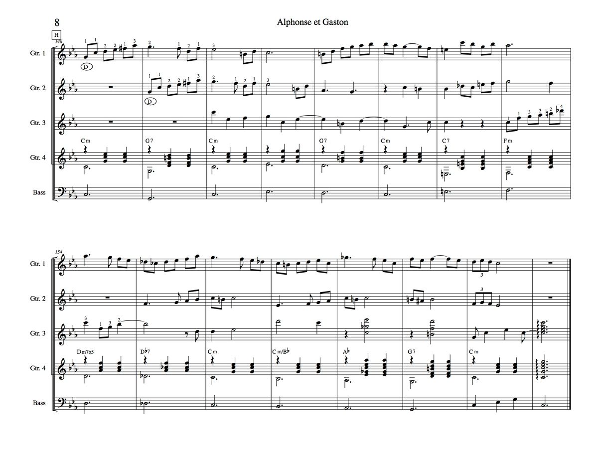 "Alphonse et Gaston" a waltz-musette for jazz or classical guitar ensemble