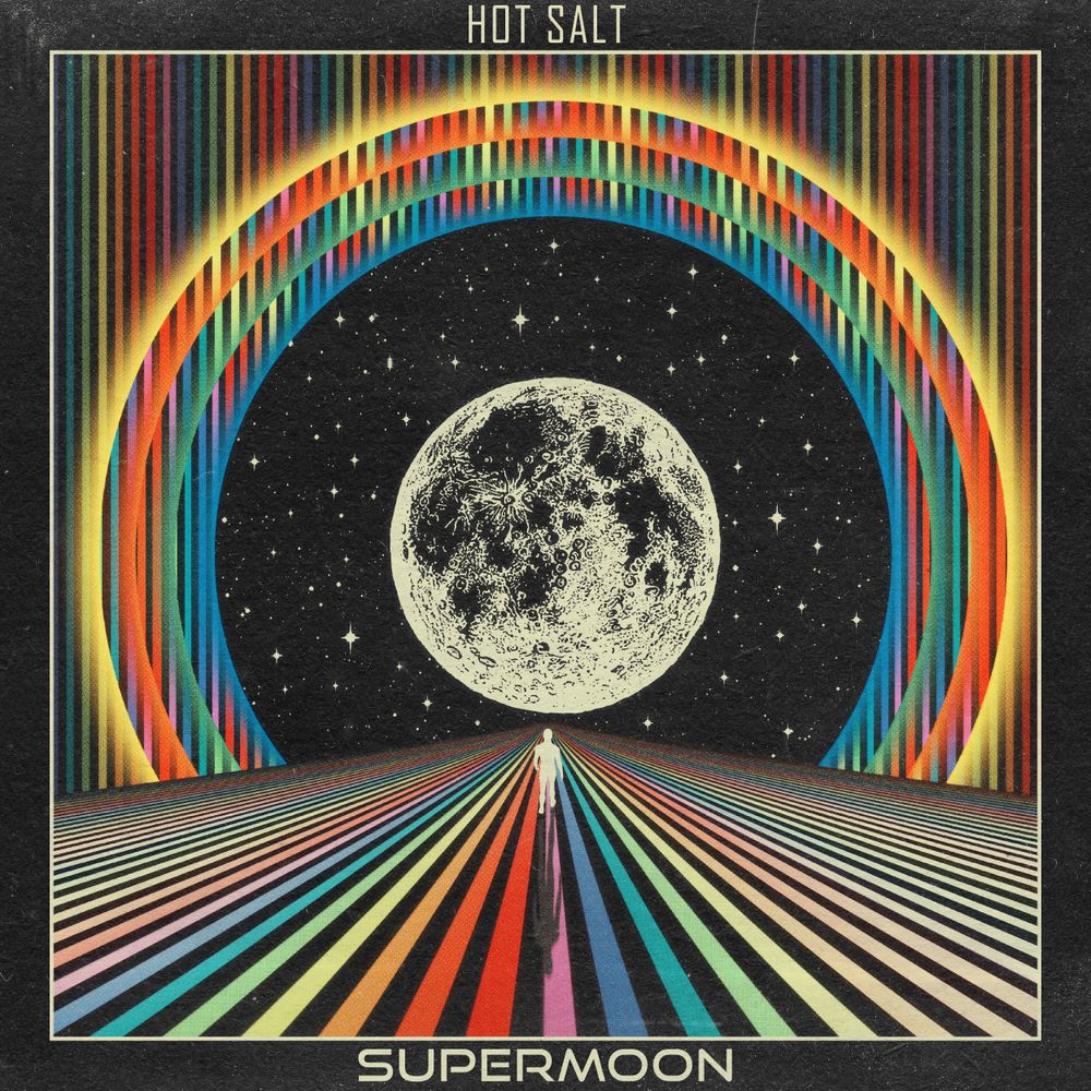 Hot Salt - Supermoon EP album cover featuring a stylized moon and rainbow textures