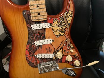 A favorite Strat, pick guard sliced from an art book
