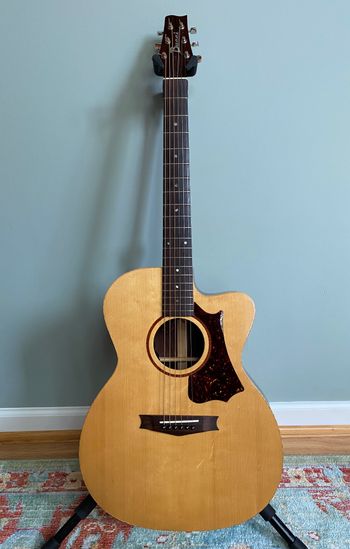 Hand made acoustic guitar made by luthier Nick Bucci.
http://www.bucciguitars.com/about.html
