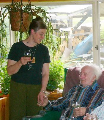 Heidi with Bert Irvine at his cabin in Upper Nechako Country
