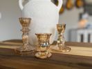 Amber Glass Candlestick Holder Set 