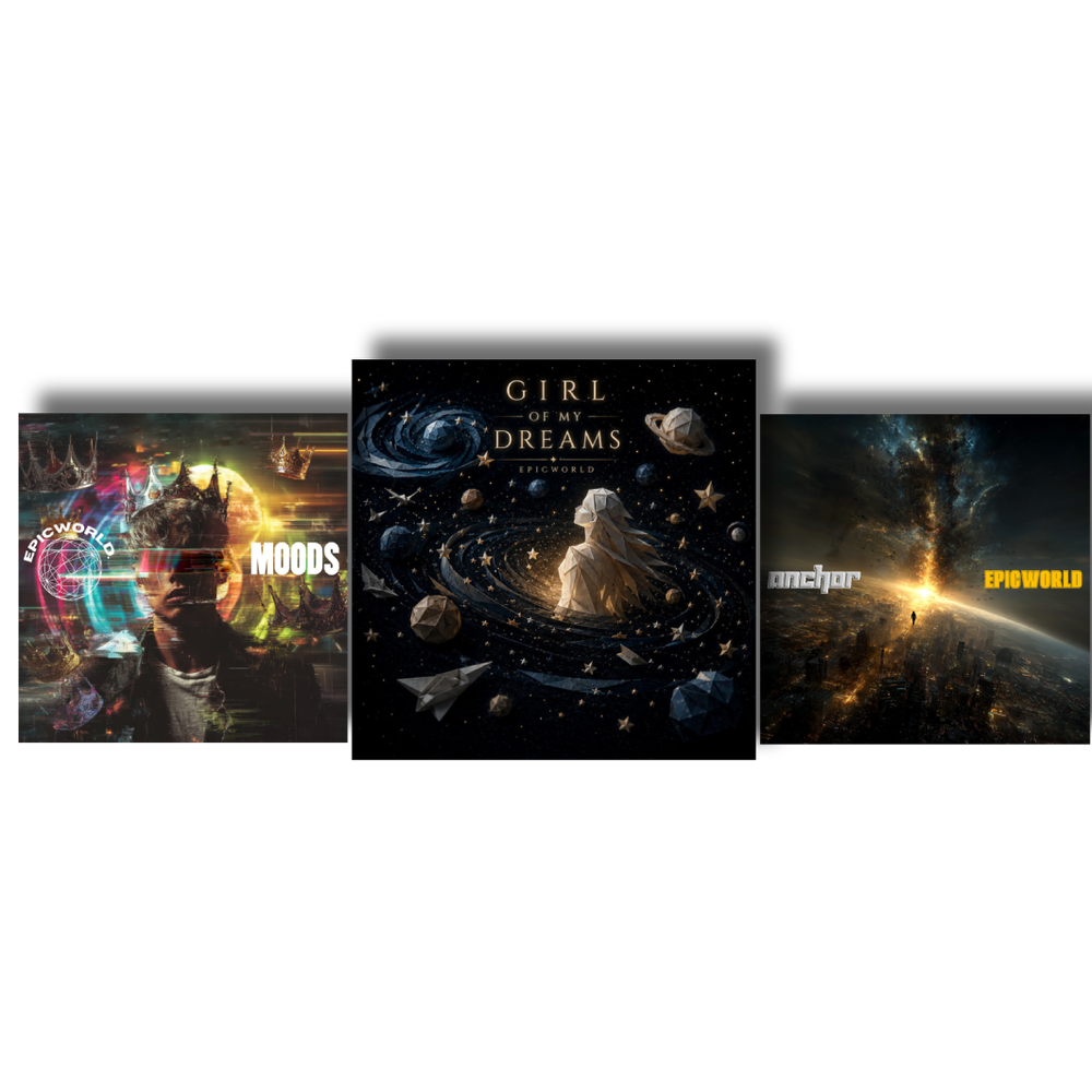 Epicworld Song Release Album Art For Songs, "MOODS", "Girl Of My Dreams", and "ANCHOR".