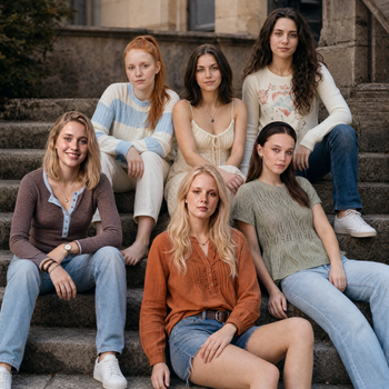 Group photo of our recurring characters: Hannah, Mara, Nova, Katherine, Lily and Cailee
