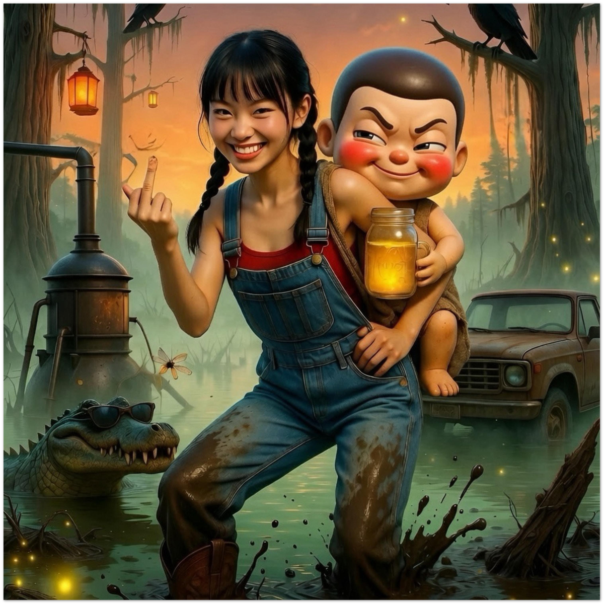 妹妹背着浪娃娃 - Fine Art Poster