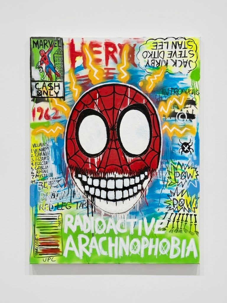 “Radioactive Arachnophobia” (Spiderman) Acrylic and Spray Paint (c. 2026) 🔴 SOLD