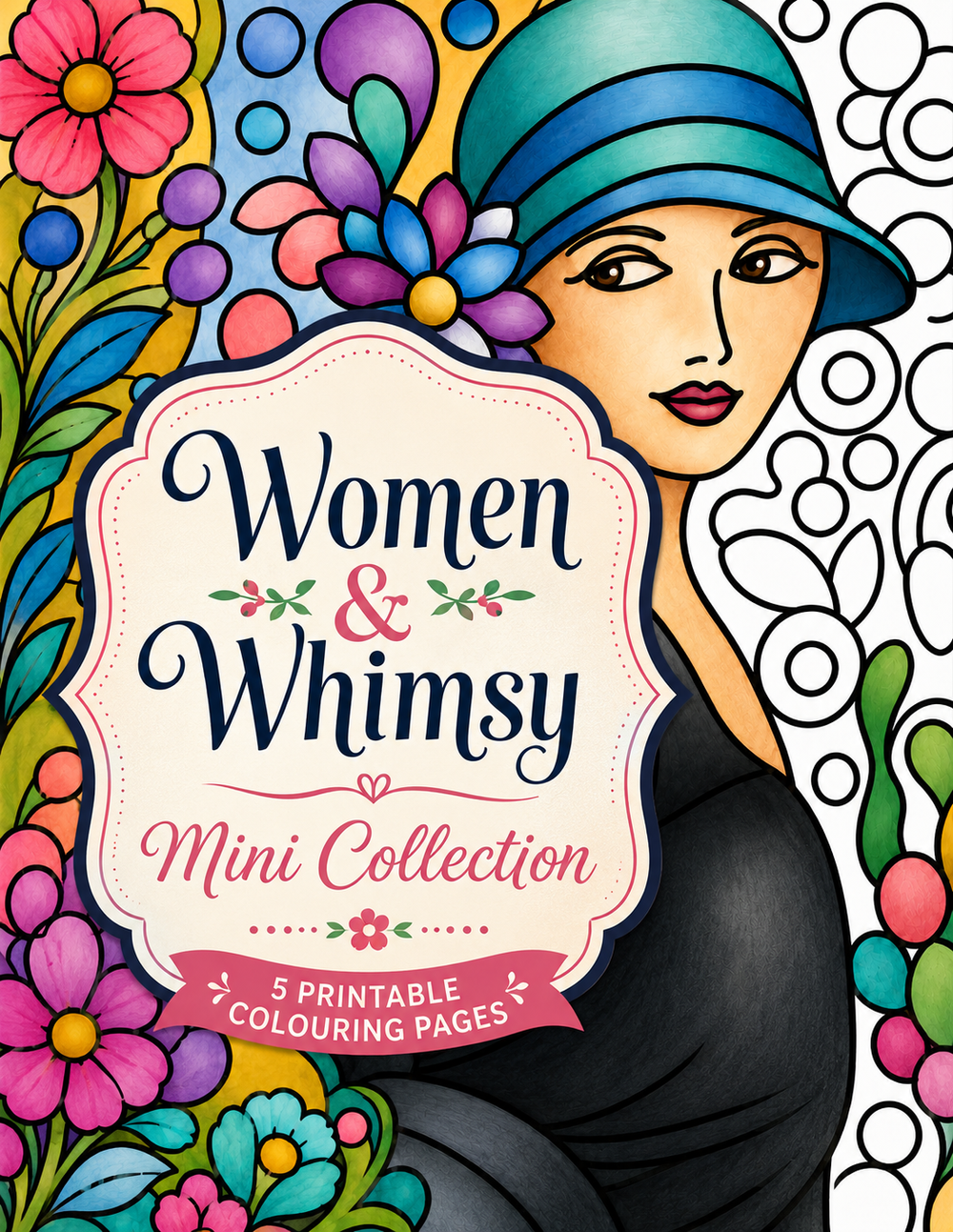 Women & Whimsy Mini Collection 5 Printable Colouring Pages by Lucie Walker