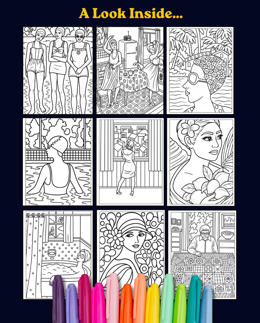 A Look Inside Women & Whimsy Colouring Pages by Canadian Artist Lucie Walker