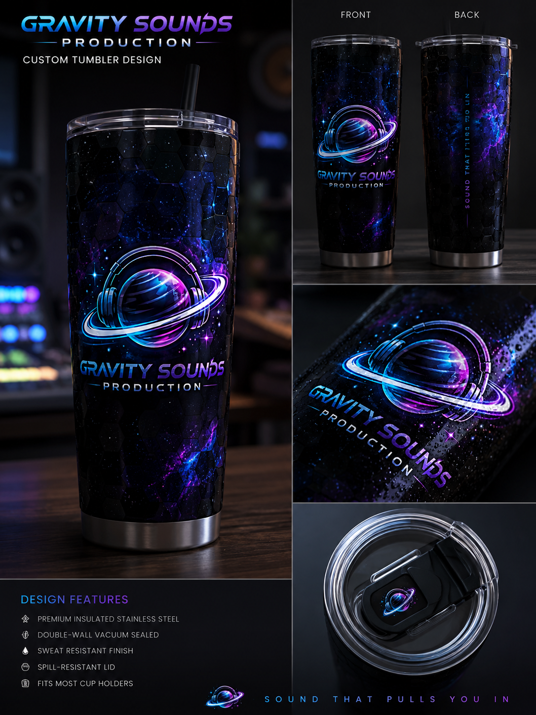 Gravity Sounds Production | Premium 20oz Stainless Steel Tumbler