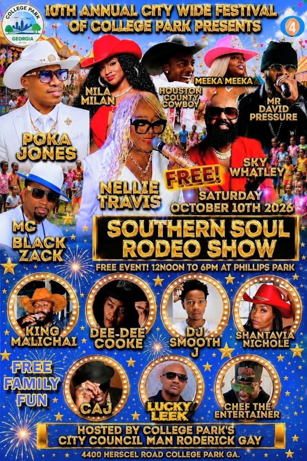 Dee Dee Cooke performing at the free Southern Soul Rodeo Show on October 10, 2026 at Phillips Park in College Park, Georgia