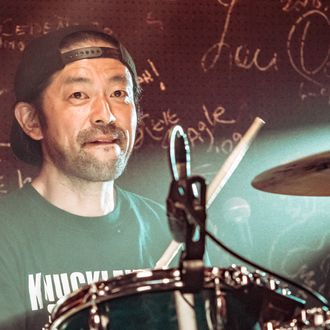 Taro Takagi playing drums with Bluesaholic, Osaka, Japan blues band