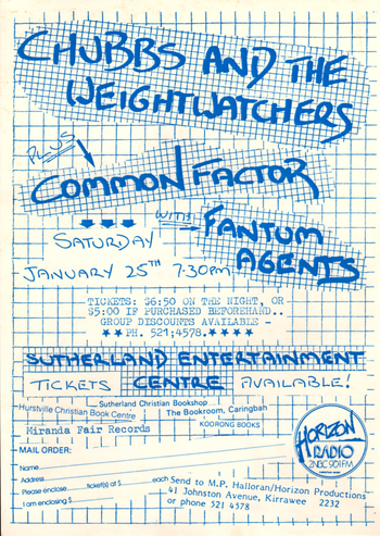 Chubbs & The Weightwatchers / Common Factor / Fantum Agents - Jan 1986
