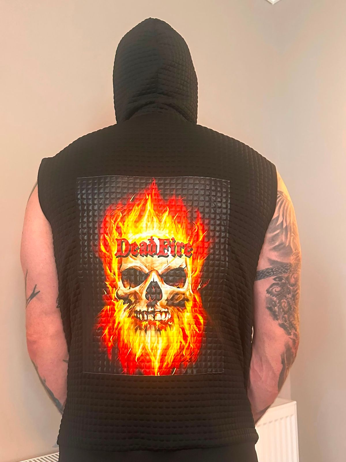 Flaming skull sleeveless hoodie