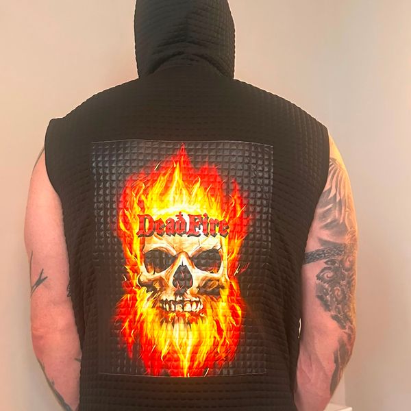 Flaming skull sleeveless hoodie