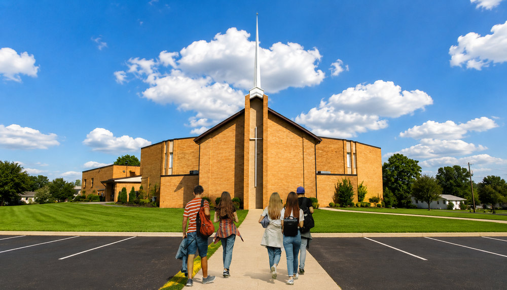 Students walking to church