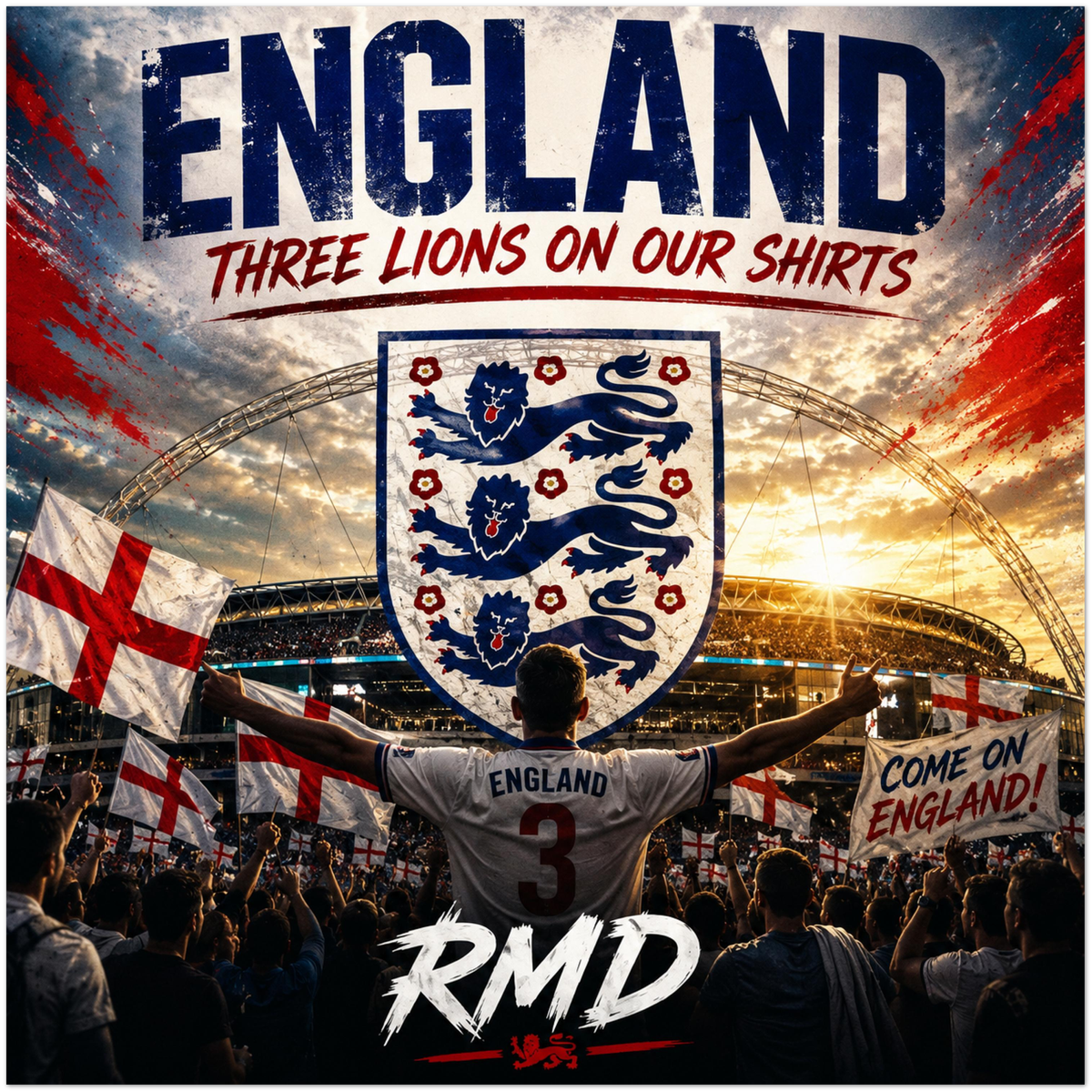 England (Three Lions On Our Shirts) - Fine Art Poster
