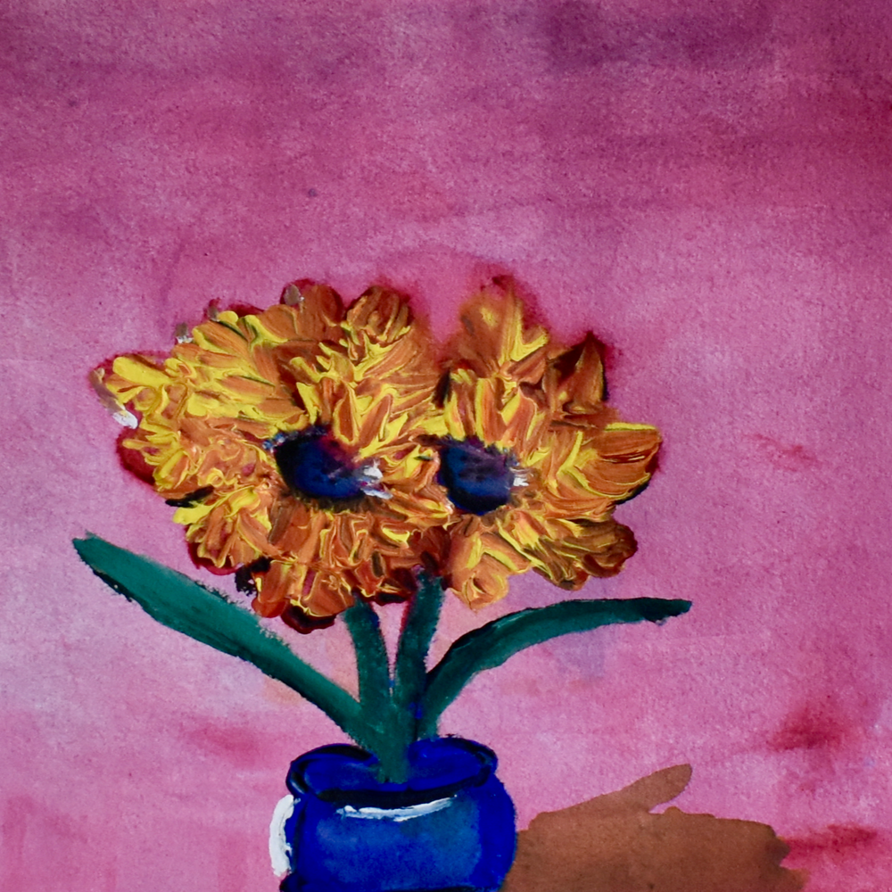 Waldrop and Sky Band indie pop song yellow flowers with purple background  artwork for Intertwined in Love