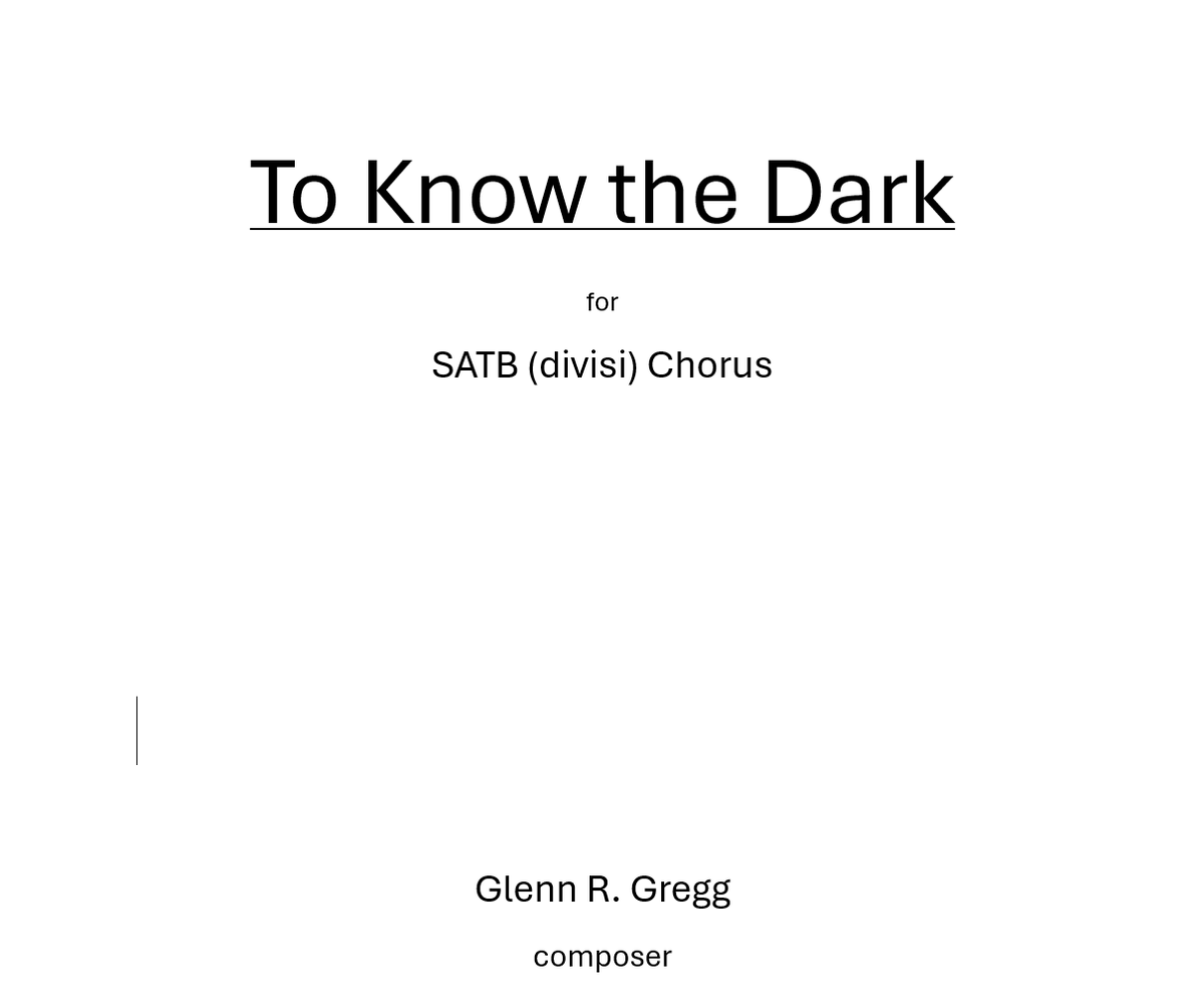 To Know the Dark (PDF licensed for 20 copies)