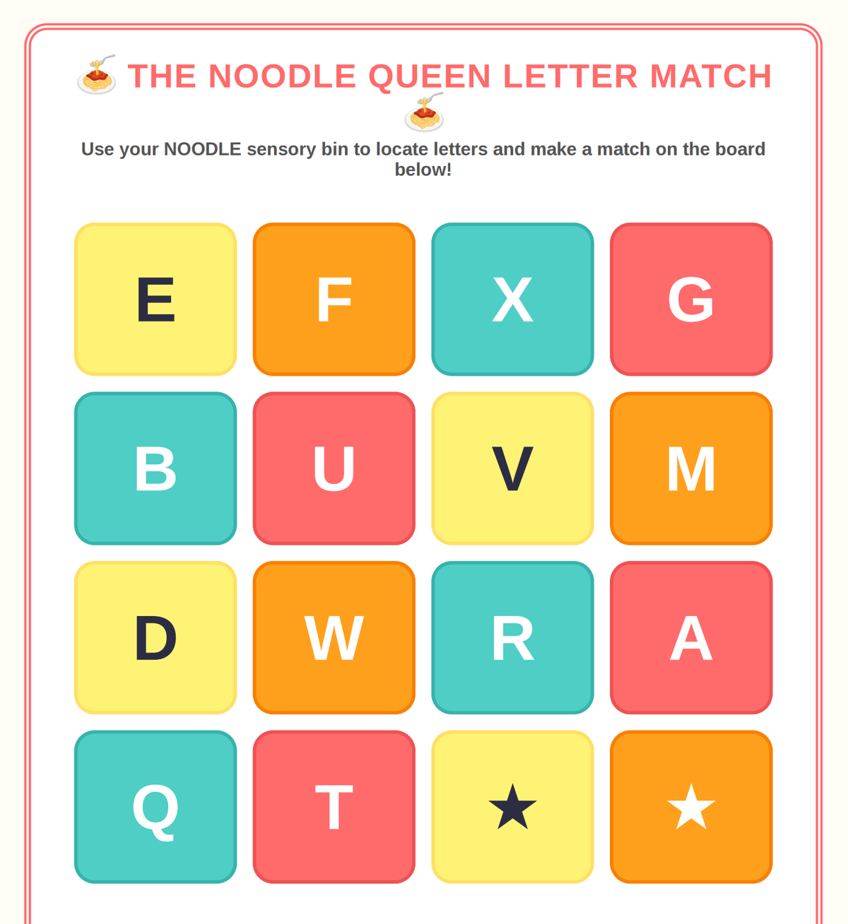 The Noodle Queen - Letter Match - Learning Activity