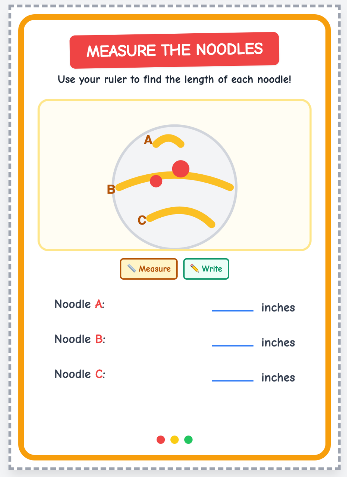 The Noodle Queen - Measure the Noodle - Learning Activity. 