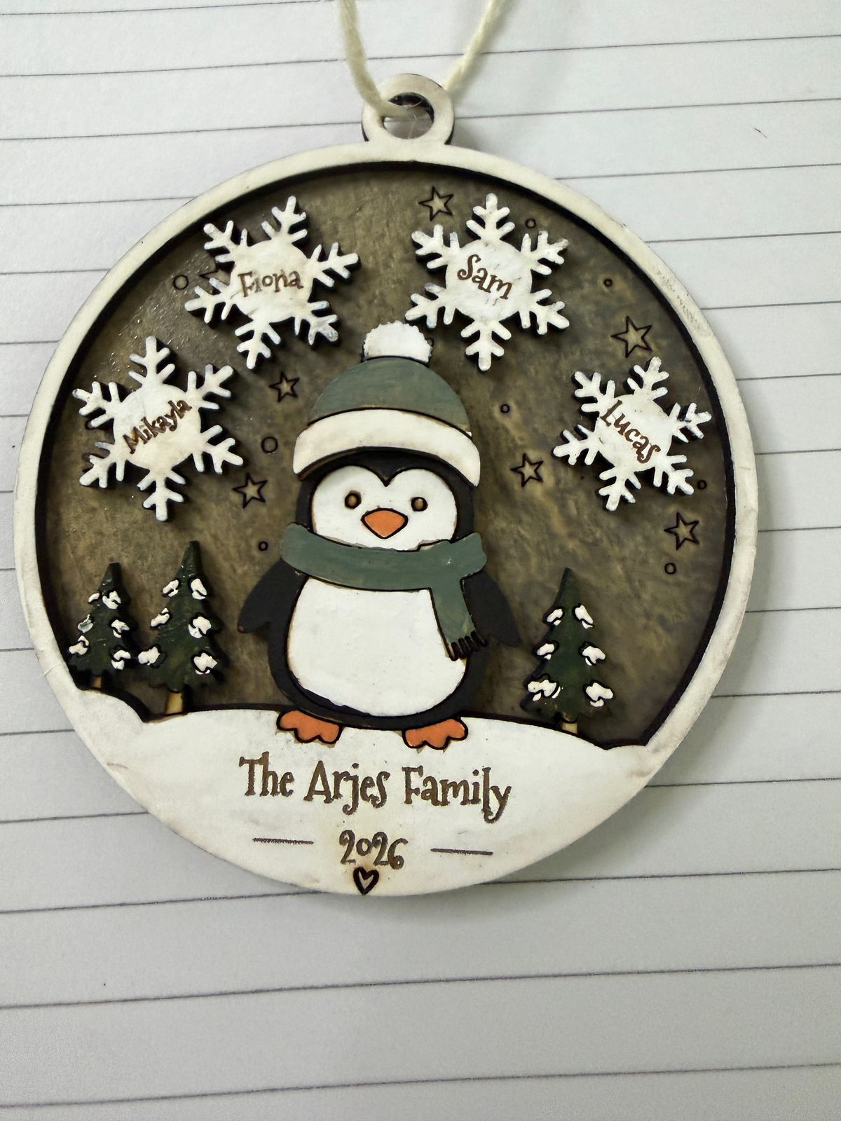 Personalized Family Penguin Christmas Ornament 