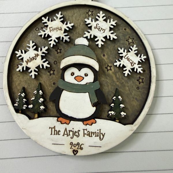 Personalized Family Penguin Christmas Ornament 