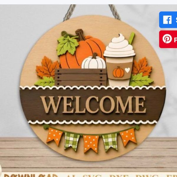 16" Round "Welcome" Pumpkin Spice Door