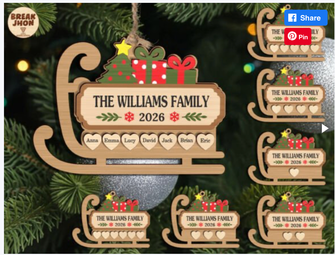 Personalized Santa's Sleigh Family Christmas Ornament