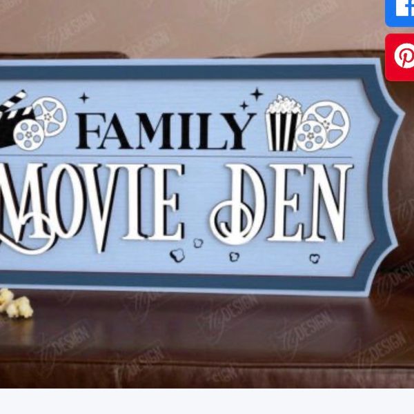 "Family Movie Den" Wooden Plaque Sign