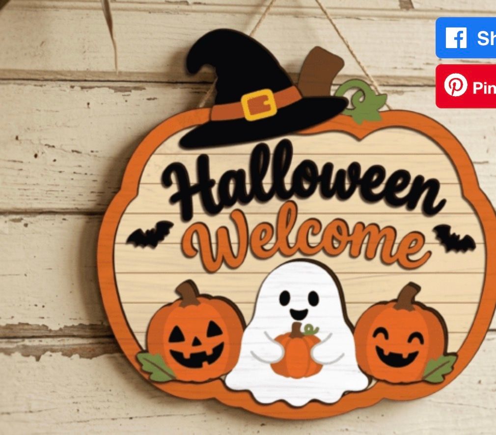 Pumpkin-Shaped "Halloween Welcome" Door Sign