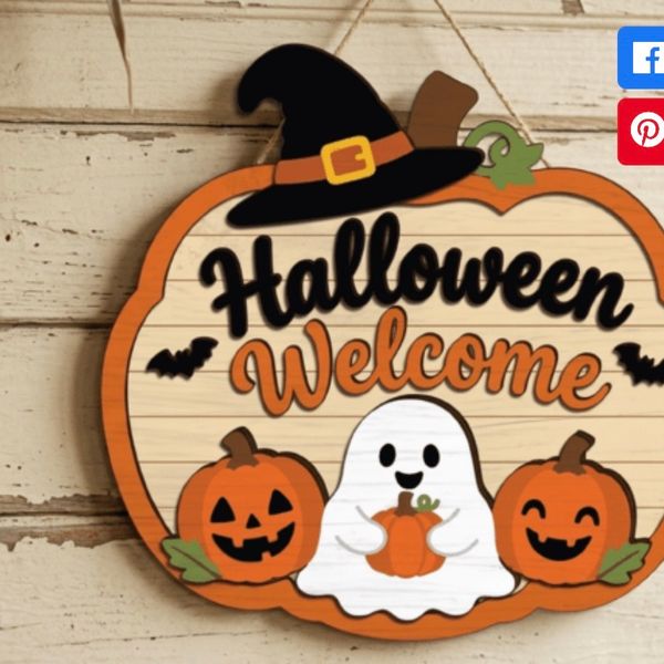 Pumpkin-Shaped "Halloween Welcome" Door Sign