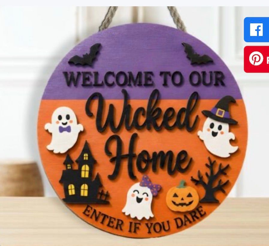 6" Round "Wicked Home" Halloween Door Sign