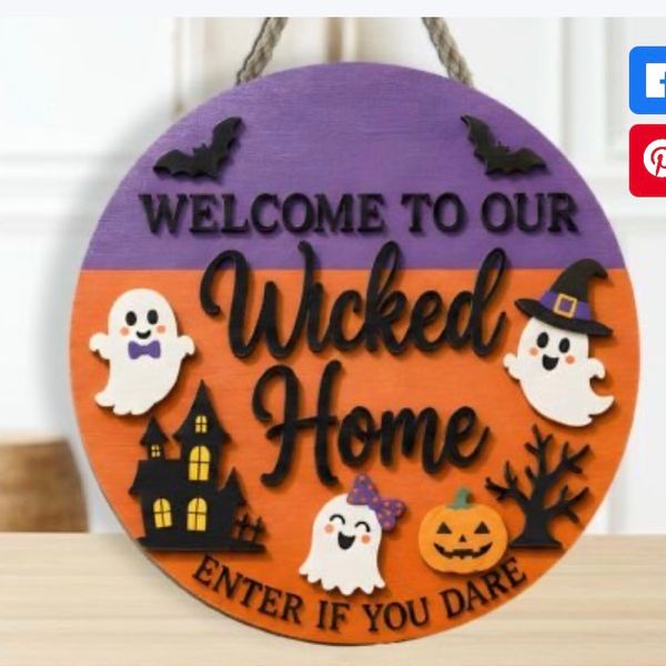 6" Round "Wicked Home" Halloween Door Sign
