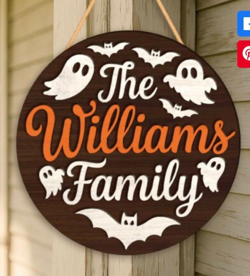 Custom Ghost & Bats Halloween Family Name Door Sign