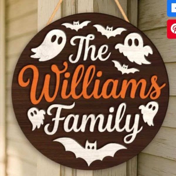Custom Ghost & Bats Halloween Family Name Door Sign