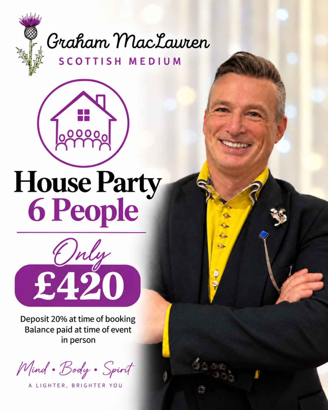 House Party 6 people £420, 20% deposit payable online £84