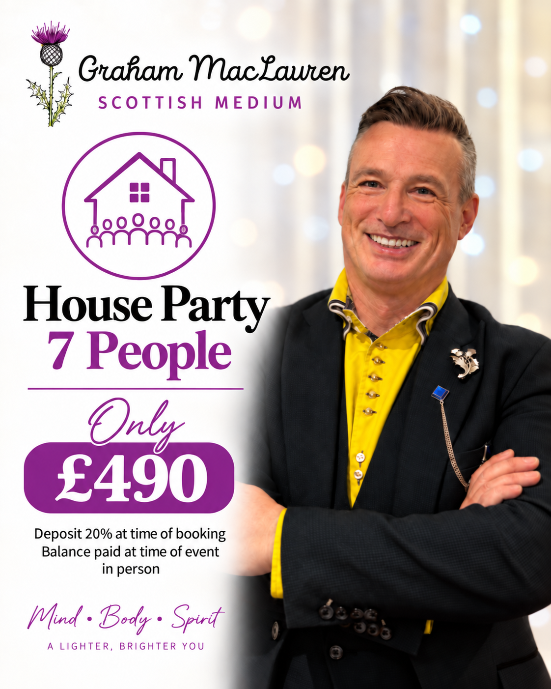 House Party 7 people £490, 20% payable online in advance £98