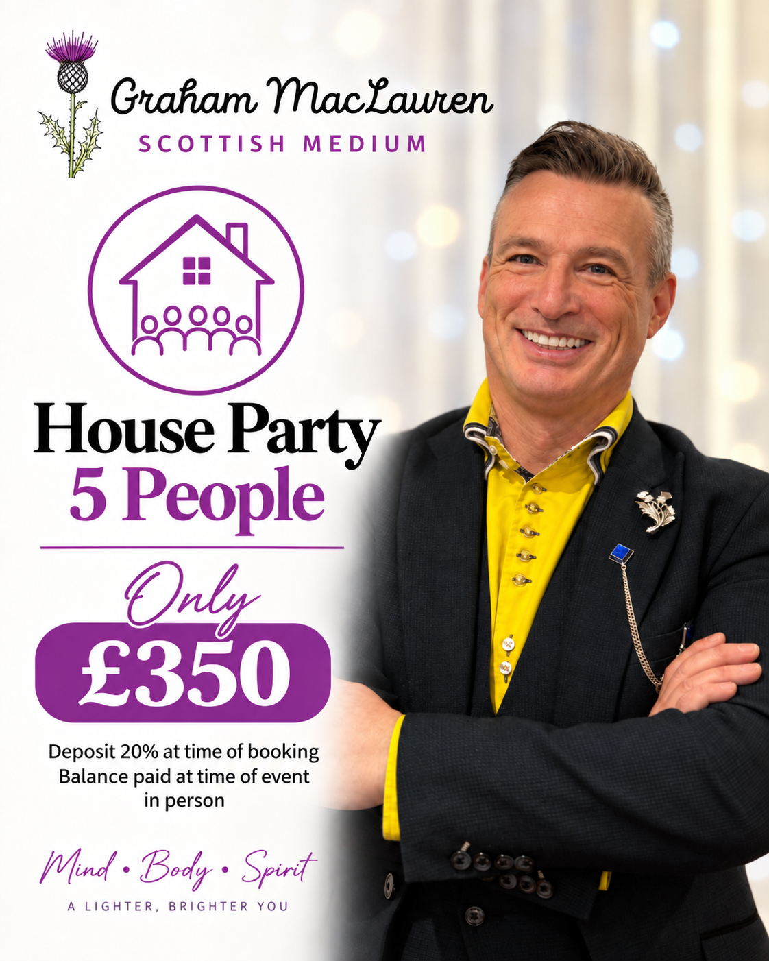 House Party 5 people £350, 20% payable online £70