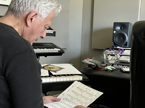 Gary Santucci in studio producing fourth album Santucci Solo II Sa - East Indian Raga for classical guitar