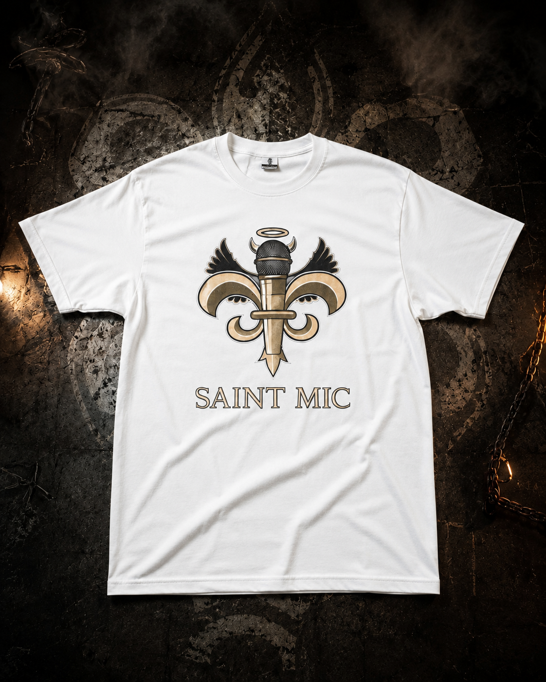 SAINT MIC VINTAGE LOGO T SHIRT - White/Black/Gold