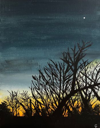 "Early Dawn on White Road", acrylic
