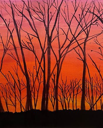 "Winter Sunset", acrylic, marker
