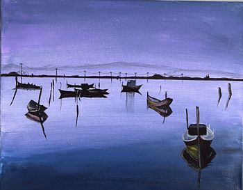 "Tied up at Twilight", acrylic, marker
