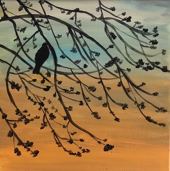 "Twilight Blackbird", acrylic
