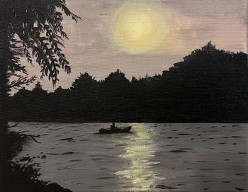 "Hazy Evening Ride", acrylic
